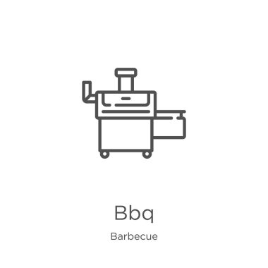 barbekü koleksiyonundan barbekü simge vektör. İnce çizgi bbq anahat simgesi vektör illüstrasyon. Anahat, web sitesi tasarımı ve mobil için ince çizgi bbq simgesi, uygulama geliştirme.