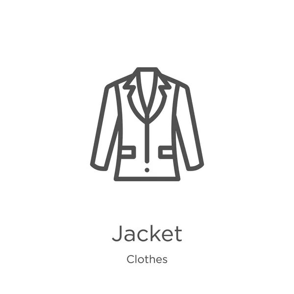 Icono de la chaqueta vector de la colección de ropa. Línea delgada chaqueta esquema icono vector ilustración. Esquema, icono de chaqueta de línea delgada para el diseño del sitio web y móvil, desarrollo de aplicaciones . — Archivo Imágenes Vectoriales
