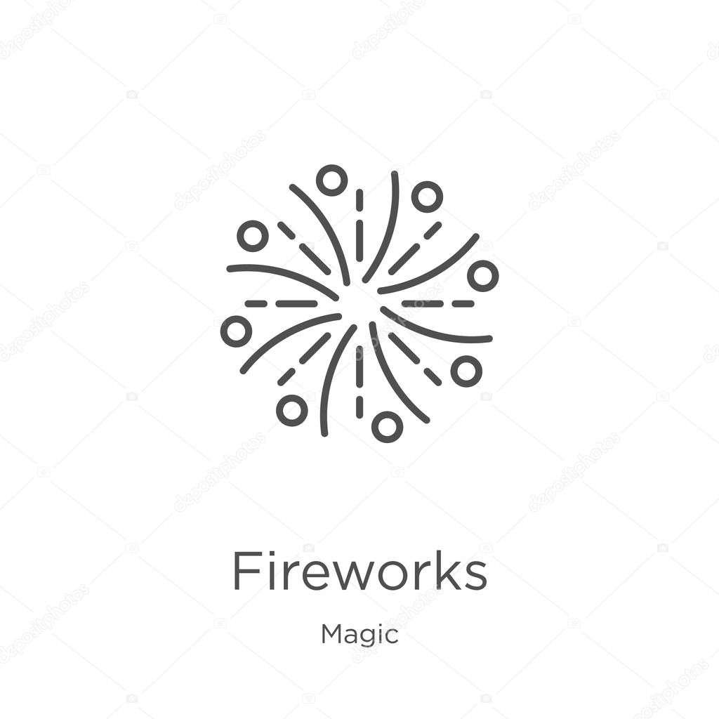 fireworks icon vector from magic collection. Thin line fireworks outline icon vector illustration. Outline, thin line fireworks icon for website design and mobile, app development.