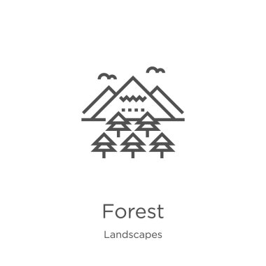 manzara koleksiyonundan orman simgesi vektörü. İnce çizgi orman anahat simgesi vektör çizimi. Anahat, web sitesi tasarımı ve mobil, uygulama geliştirme için ince çizgi orman simgesi.