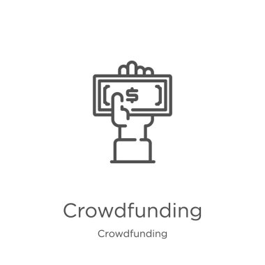 crowdfunding koleksiyonundan crowdfunding simgesi vektör. İnce çizgi crowdfunding anahat simgesi vektör illüstrasyon. Anahat, web sitesi tasarımı ve mobil, uygulama geliştirme için ince çizgi crowdfunding simgesi.