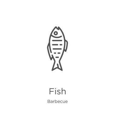 barbekü koleksiyonundan balık simgesi vektör. İnce çizgi balık anahat simgesi vektör illüstrasyon. Anahat, web sitesi tasarımı ve mobil için ince çizgi balık simgesi, uygulama geliştirme.