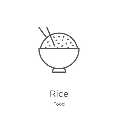 gıda koleksiyonundan pirinç simgesi vektör. İnce çizgi pirinç anahat simgesi vektör illüstrasyon. Anahat, web sitesi tasarımı ve mobil için ince çizgi pirinç simgesi, uygulama geliştirme.
