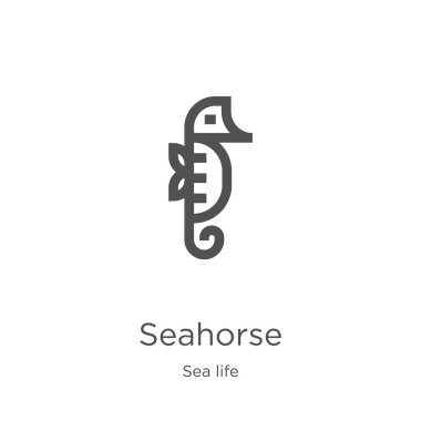 deniz yaşamı koleksiyonundan denizatı simge vektör. İnce çizgi seahorse anahat simgesi vektör illüstrasyon. Anahat, web sitesi tasarımı ve mobil için ince çizgi seahorse simgesi, uygulama geliştirme.
