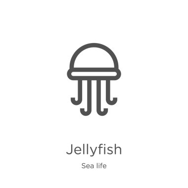 deniz yaşamı koleksiyonundan denizanası simge vektör. İnce çizgi denizanası anahat simgesi vektör illüstrasyon. Anahat, web sitesi tasarımı ve mobil için ince çizgi denizanası simgesi, uygulama geliştirme.