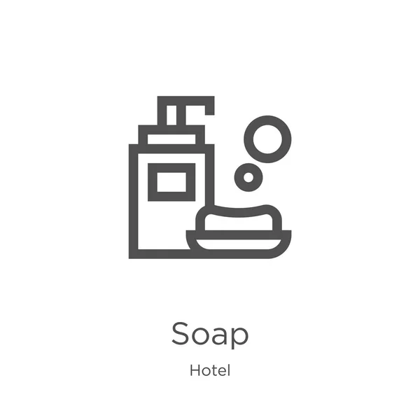 SOAP-vektor ikon z hotelové sbírky. Ilustrace ikony obrysu SOAP s tenkou čárou. Osnova, ikona mýdla s tenkou čárou pro návrh webu a mobilní, vývoj aplikace. — Stockový vektor