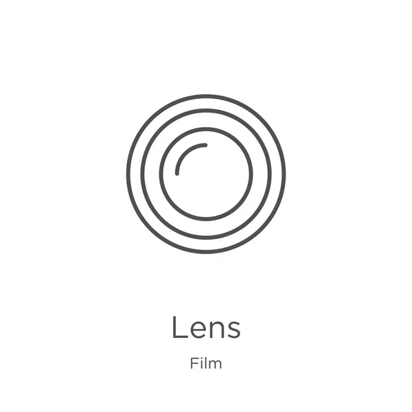 フィルムコレクションからレンズアイコンベクトル。細い線レンズアウトラインアイコンベクトルイラスト。アウトライン、ウェブサイトデザインとモバイル、アプリ開発のための薄線レンズアイコン. — ストックベクタ