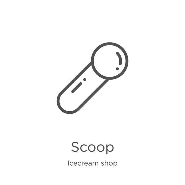 Scoop Icon Vector från glass shop Collection. Tunn linje Scoop kontur ikon vektor illustration. Kontur, tunn linje Scoop Icon för webbdesign och mobil, App utveckling. — Stock vektor