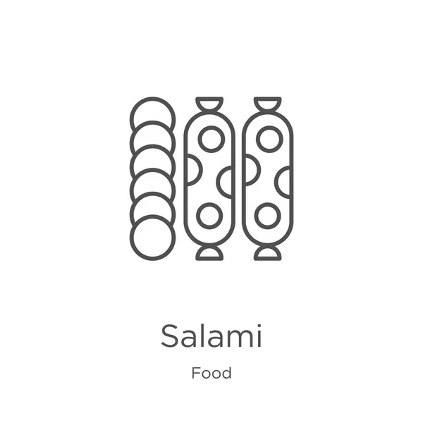 Vetor ícone salame da coleta de alimentos. Linha fina salame esboço ícone vetor ilustração. Esboço, ícone de salame de linha fina para design de site e celular, desenvolvimento de aplicativos . — Vetor de Stock