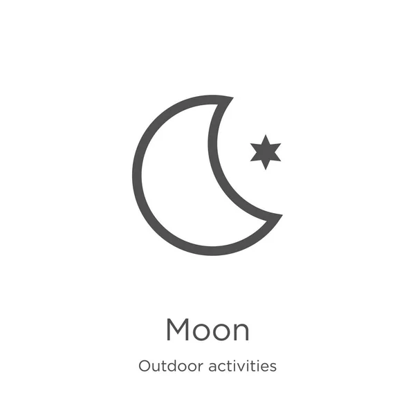 Mond-Icon-Vektor aus Outdoor-Aktivitäten Sammlung. dünne Linie Mond umreißt Symbol Vektor Illustration. Umriss, dünne Linie Mond-Symbol für Website-Design und mobile, App-Entwicklung. — Stockvektor