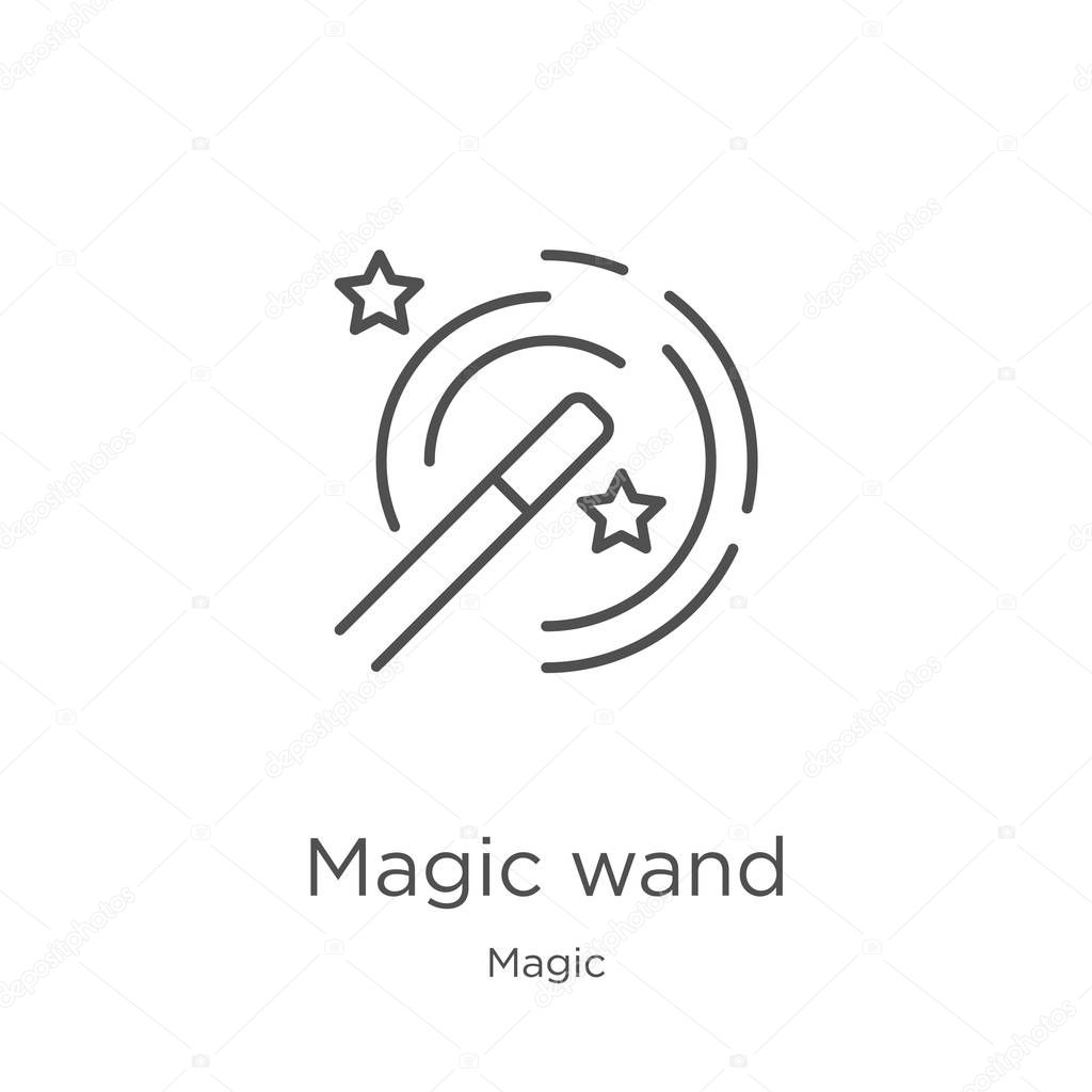 magic wand icon vector from magic collection. Thin line magic wand outline icon vector illustration. Outline, thin line magic wand icon for website design and mobile, app development.