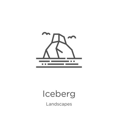 manzara koleksiyonundan buzdağı simge vektör. İnce çizgi buzdağı anahat simge vektör illüstrasyon. Anahat, web sitesi tasarımı ve mobil için ince çizgi buzdağı simgesi, uygulama geliştirme.