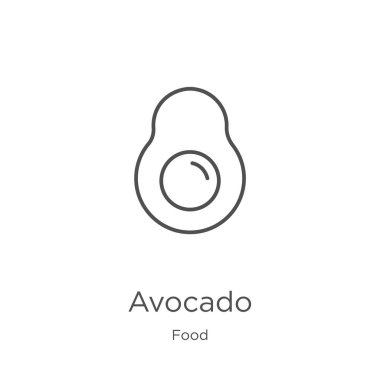 gıda koleksiyonundan avokado simgesi vektör. İnce çizgi avokado anahat simgesi vektör illüstrasyon. Anahat, web sitesi tasarımı ve mobil için ince çizgi avokado simgesi, uygulama geliştirme.