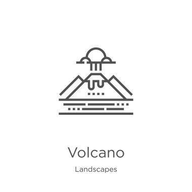 manzara koleksiyonundan volkan simgesi vektör. İnce çizgi volkan anahat simgesi vektör illüstrasyon. Anahat, web sitesi tasarımı ve mobil için ince çizgi volkan simgesi, uygulama geliştirme.