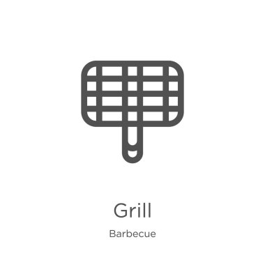 barbekü koleksiyonundan ızgara simgesi vektör. İnce çizgi ızgara anahat simgesi vektör çizimi. Anahat, web sitesi tasarımı ve mobil, uygulama geliştirme için ince çizgi ızgara simgesi.