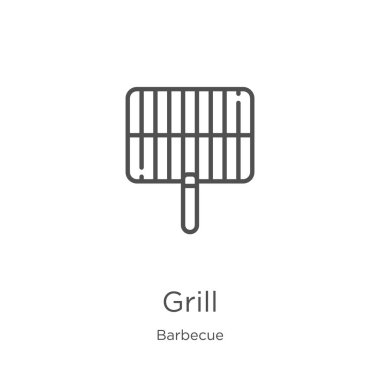 barbekü koleksiyonundan ızgara simgesi vektör. İnce çizgi ızgara anahat simgesi vektör çizimi. Anahat, web sitesi tasarımı ve mobil, uygulama geliştirme için ince çizgi ızgara simgesi.