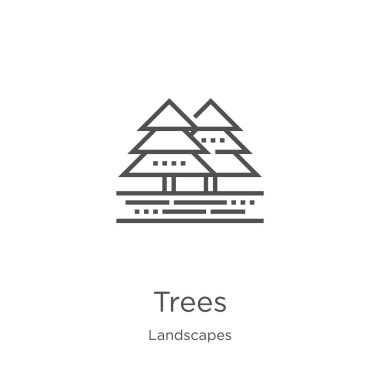 manzara koleksiyonundan ağaçlar simgesi vektör. İnce çizgi ağaçları simge vektör çizimini anahat. Anahat, web sitesi tasarımı ve mobil, uygulama geliştirme için ince çizgi ağaçlar simgesi.