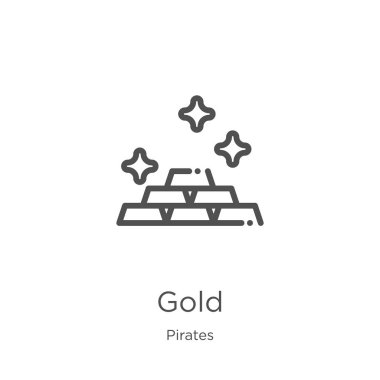 korsanlar koleksiyonundan altın simge vektör. İnce çizgi altın anahat simgesi vektör çizimi. Anahat, web sitesi tasarımı ve mobil için ince çizgi altın simgesi, uygulama geliştirme.