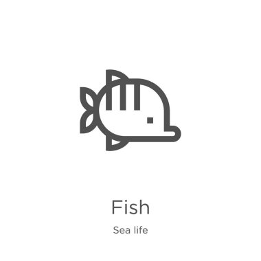 deniz yaşamı koleksiyonundan balık simgesi vektör. İnce çizgi balık anahat simgesi vektör illüstrasyon. Anahat, web sitesi tasarımı ve mobil için ince çizgi balık simgesi, uygulama geliştirme.