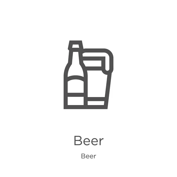 Vector icono de la cerveza de la colección de cerveza. Ilustración vectorial delgada línea cerveza contorno icono. Esquema, icono de cerveza de línea fina para el diseño del sitio web y móvil, desarrollo de aplicaciones . — Vector de stock