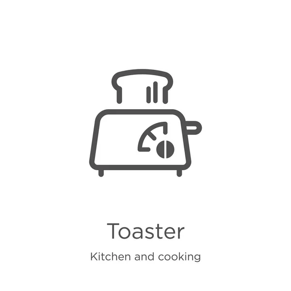 Vettore icona tostapane dalla collezione cucina e cottura. Illustrazione vettoriale icona contorno tostapane linea sottile. Outline, icona tostapane linea sottile per la progettazione di siti web e mobile, lo sviluppo di app . — Vettoriale Stock