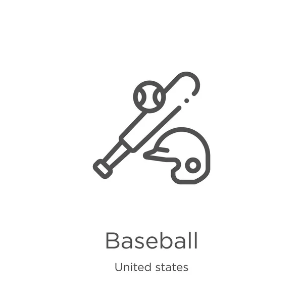 Vector icono de béisbol de la colección de estados unidos. Ilustración vectorial delgada línea de béisbol contorno icono. Esquema, icono de béisbol de línea delgada para el diseño de sitios web y móviles, desarrollo de aplicaciones . — Vector de stock