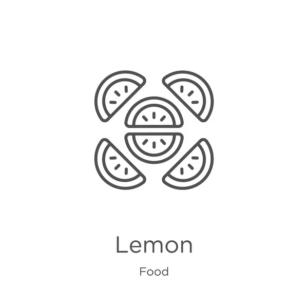 Lemon icon vector dari koleksi makanan. Garis tipis lemon Garis luar gambar ikon vektor. Garis luar, ikon lemon garis tipis untuk desain situs web dan seluler, pengembangan aplikasi . - Stok Vektor