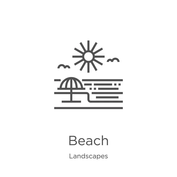 Strand pictogram vector van landschappen collectie. Dunne lijn strand omtrek pictogram vector illustratie. Omtrek, dun lijn strand icoon voor website ontwerp en mobiel, app ontwikkeling. — Stockvector