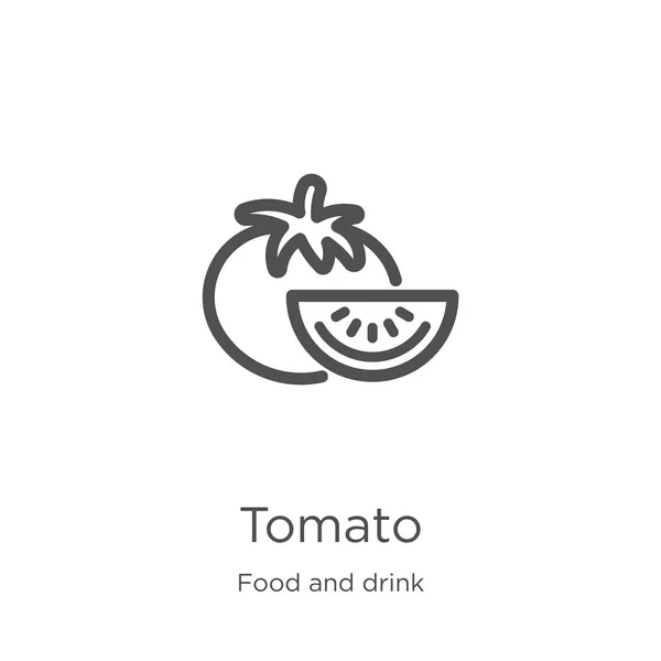 음식과 음료 컬렉션에서 토마토 아이콘 벡터입니다. 얇은 선 토마토 윤곽선 아이콘 벡터 그림입니다. 웹 사이트 디자인 및 모바일, 앱 개발을위한 개요, 얇은 라인 토마토 아이콘. — 스톡 벡터