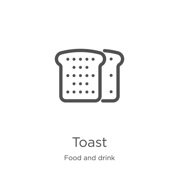 Symbol ikon topinek v potravinách a sbírce nápojů. Tenký spojnicový toust ikonová ilustrace. Obrys, tenká čára přípitku pro návrh webu a mobilní, vývoj aplikace. — Stockový vektor