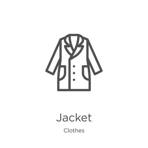 Veste icône vecteur de la collection de vêtements. Illustration vectorielle d'icône de contour de veste fine ligne. Aperçu, icône de veste fine pour la conception de site Web et mobile, développement d'applications . — Image vectorielle