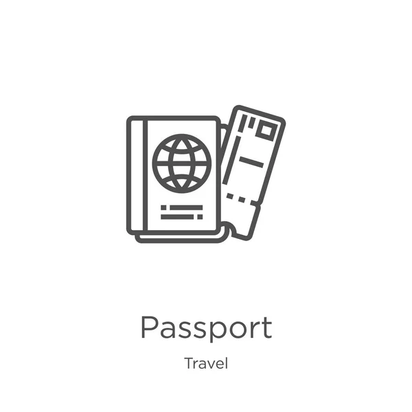 Του εικονιδίου διαβατηρίου από τη συλλογή ταξιδιών. Εικόνα διανυσματικού περιγράμματος του εικονιδίου διάρθρωσης διαβατηρίου λεπτού γραμμής. Περίγραμμα, εικονίδιο διαβατηρίου λεπτής γραμμής για σχεδιασμό ιστοσελίδων και κινητά, ανάπτυξη εφαρμογών. — Διανυσματικό Αρχείο