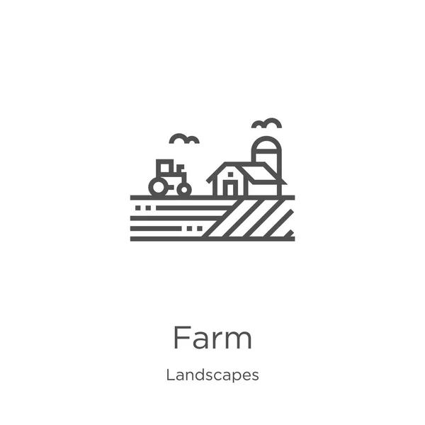 Boerderij pictogram vector van landschappen collectie. Thin Line Farm overzicht pictogram vector illustratie. Overzicht, Thin Line Farm-icoon voor website-ontwerp en mobiel, app-ontwikkeling. — Stockvector