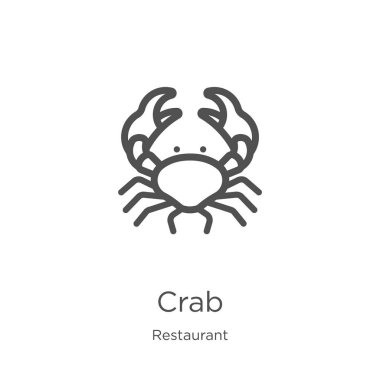 restoran koleksiyonundan yengeç simgesi vektör. İnce çizgi yengeç anahat simgesi vektör illüstrasyon. Anahat, web sitesi tasarımı ve mobil için ince çizgi yengeç simgesi, uygulama geliştirme.