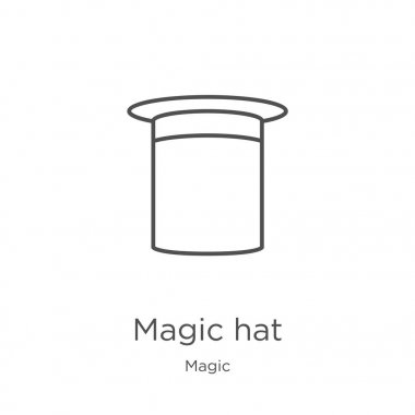 sihirli koleksiyonundan sihirli şapka simgesi vektör. İnce çizgi sihirli şapka anahat simgesi vektör illüstrasyon. Anahat, web sitesi tasarımı ve mobil için ince çizgi sihirli şapka simgesi, uygulama geliştirme.