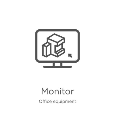 ofis ekipmanı koleksiyonundan simge vektörünü izleyin. İnce çizgi monitör anahat simgesi vektör illüstrasyon. Anahat, web sitesi tasarımı ve mobil, uygulama geliştirme için ince çizgi monitör simgesi.