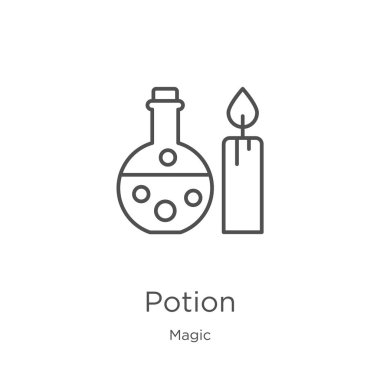 sihirli koleksiyonundan iksir simgesi vektör. İnce çizgi iksiri simge vektör çizimi. Anahat, web sitesi tasarımı ve mobil için ince çizgi iksir simgesi, uygulama geliştirme.
