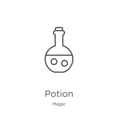sihirli koleksiyonundan iksir simgesi vektör. İnce çizgi iksiri simge vektör çizimi. Anahat, web sitesi tasarımı ve mobil için ince çizgi iksir simgesi, uygulama geliştirme.
