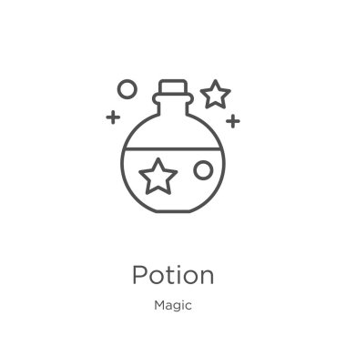 sihirli koleksiyonundan iksir simgesi vektör. İnce çizgi iksiri simge vektör çizimi. Anahat, web sitesi tasarımı ve mobil için ince çizgi iksir simgesi, uygulama geliştirme.