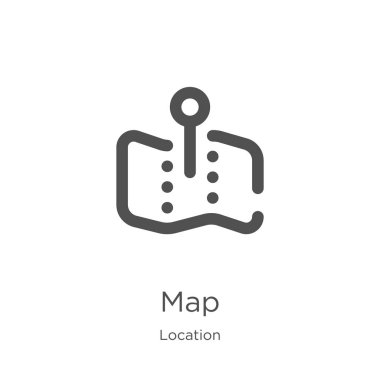 konum koleksiyonundan harita simgesi vektörü. İnce çizgi haritası anahat simgesi vektör çizimi. Anahat, web sitesi tasarımı ve mobil, uygulama geliştirme için ince çizgi harita simgesi.