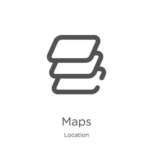 위치 컬렉션에서 아이콘 벡터를 매핑합니다. 가는 선 맵은 아이콘 벡터 일러스트레이션을 선명하게 설명합니다. 웹 사이트 디자인 및 모바일, 앱 개발을위한 개요, 얇은 라인지도 아이콘. — 스톡 벡터