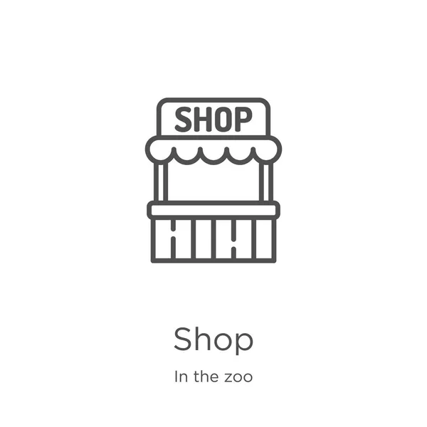 Magasin icône vecteur de la collection zoo. Illustration vectorielle d'icône de contour de boutique en ligne mince. Outline, icône de boutique en ligne mince pour la conception de site Web et mobile, développement d'applications . — Image vectorielle