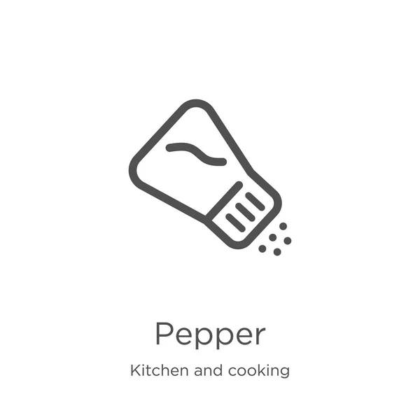 Peper pictogram vector uit keuken en kook collectie. Dunne lijn peper overzicht pictogram vector illustratie. Overzicht, Thin Line Pepper-icoon voor website-ontwerp en mobiel, app-ontwikkeling. — Stockvector