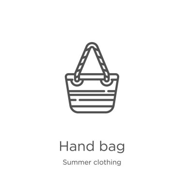 yaz giyim koleksiyonundan el çantası simgesi vektör. İnce çizgi el çantası anahat simgesi vektör illüstrasyon. Anahat, web sitesi tasarımı ve mobil için ince çizgi el çantası simgesi, uygulama geliştirme.