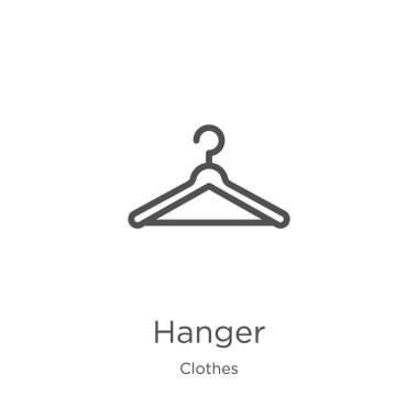 giysi koleksiyonundan askı simgesi vektörü. İnce çizgi askısı anahat simgesi vektör çizimi. Anahat, web sitesi tasarımı ve mobil, uygulama geliştirme için ince hat askı simgesi.