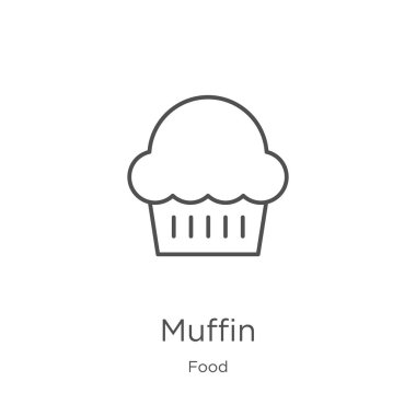 gıda koleksiyonundan muffin simgesi vektör. İnce çizgi muffin anahat simgesi vektör illüstrasyon. Anahat, web sitesi tasarımı ve mobil için ince çizgi muffin simgesi, uygulama geliştirme.