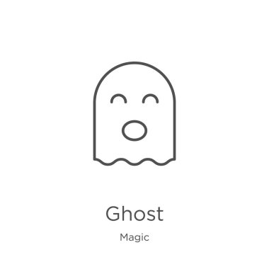sihirli koleksiyonundan hayalet simgesi vektör. İnce çizgi hayalet anahat simgesi vektör çizimi. Anahat, web sitesi tasarımı ve mobil için ince çizgi hayalet simgesi, uygulama geliştirme.