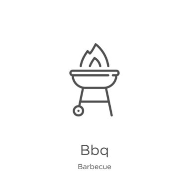 barbekü koleksiyonundan barbekü simge vektör. İnce çizgi bbq anahat simgesi vektör illüstrasyon. Anahat, web sitesi tasarımı ve mobil için ince çizgi bbq simgesi, uygulama geliştirme.