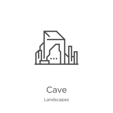 manzara koleksiyonundan mağara simgesi vektör. İnce çizgi mağara anahat simgesi vektör illüstrasyon. Anahat, web sitesi tasarımı ve mobil için ince çizgi mağara simgesi, uygulama geliştirme.