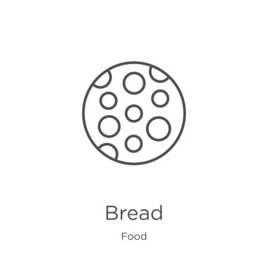 gıda koleksiyonundan ekmek simgesi vektör. İnce çizgi ekmek anahat simgesi vektör illüstrasyon. Anahat, web sitesi tasarımı ve mobil için ince çizgi ekmek simgesi, uygulama geliştirme.